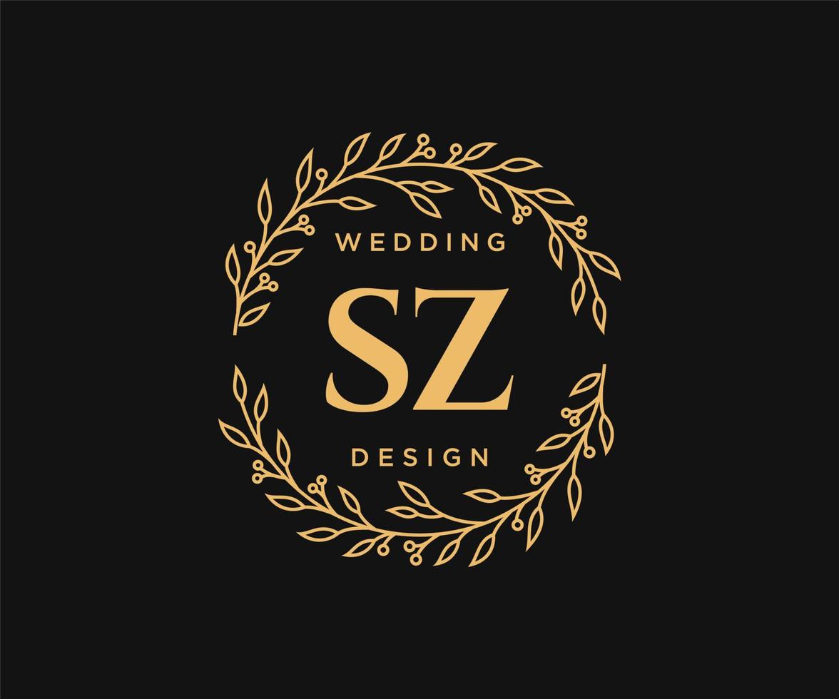 coleção de logotipos de monograma de casamento de letra inicial sz, modelos minimalistas e florais modernos desenhados à mão para cartões de convite, salve a data, identidade elegante para restaurante, boutique, café em vetor