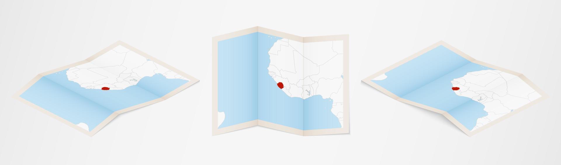 mapa dobrado de serra leoa em três versões diferentes. vetor