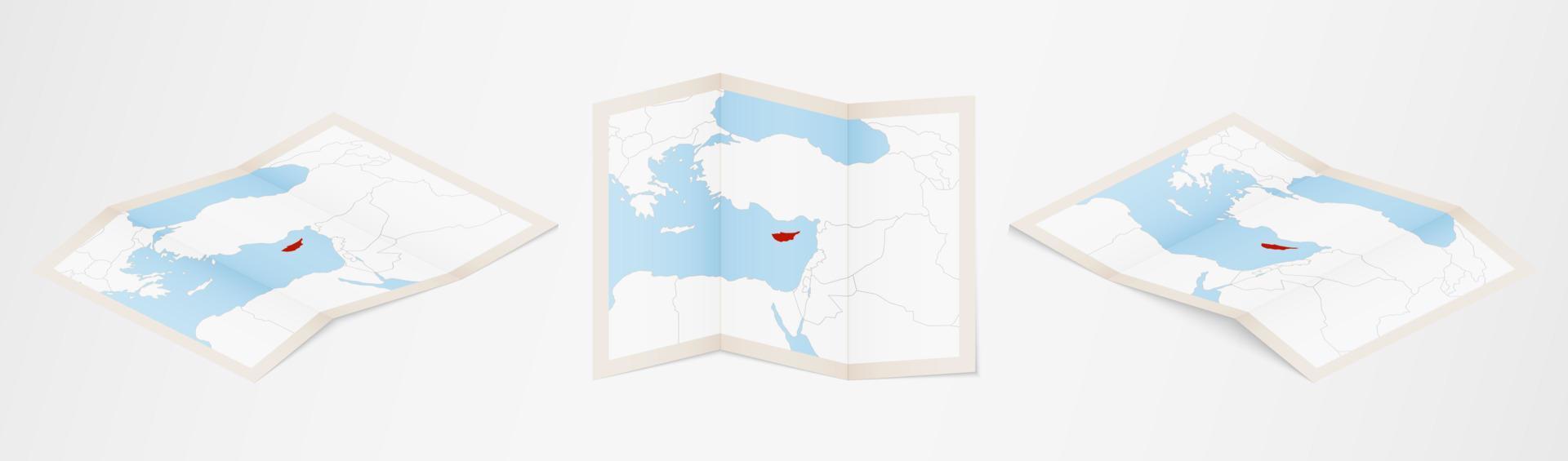 mapa dobrado de chipre em três versões diferentes. vetor