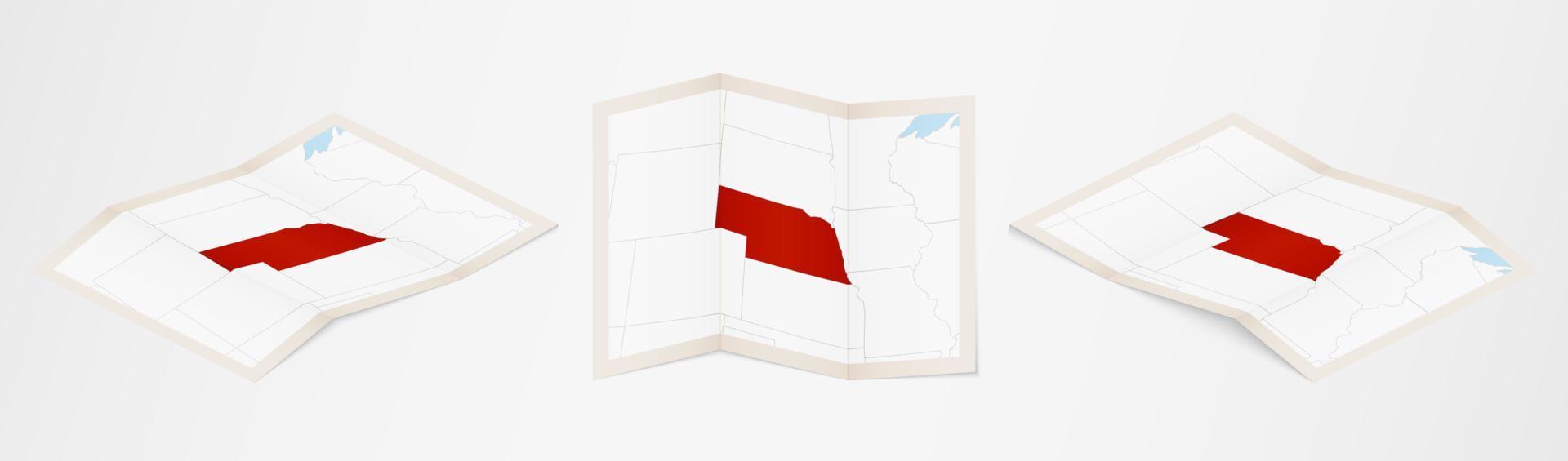 mapa dobrado de nebraska em três versões diferentes. vetor