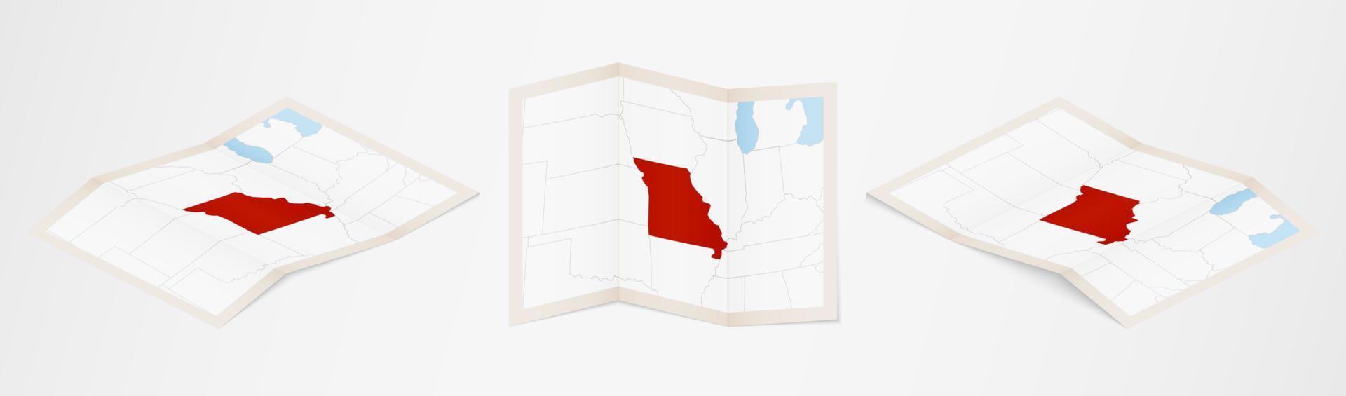 mapa dobrado de missouri em três versões diferentes. vetor