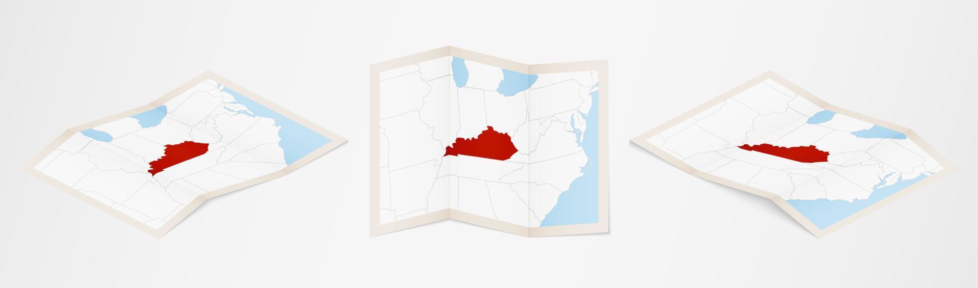 mapa dobrado de kentucky em três versões diferentes. vetor