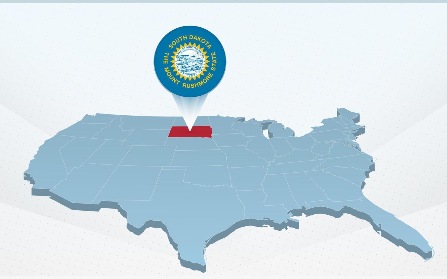 mapa do estado de dakota do sul no mapa dos estados unidos da américa em perspectiva. vetor