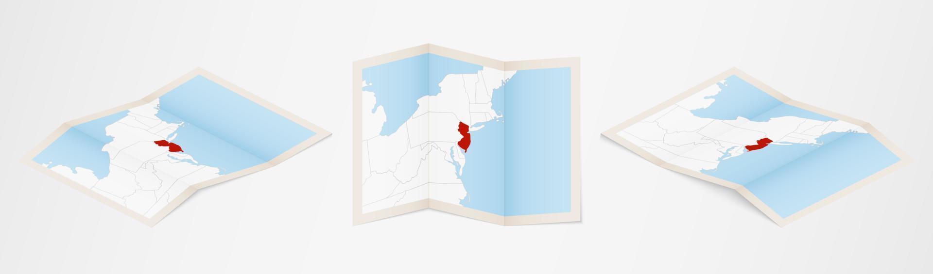 mapa dobrado de new jersey em três versões diferentes. vetor