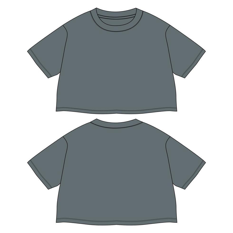 camiseta de manga curta tops design de vestido modelo de ilustração vetorial de esboço plano de moda técnica para meninas e senhoras. vetor