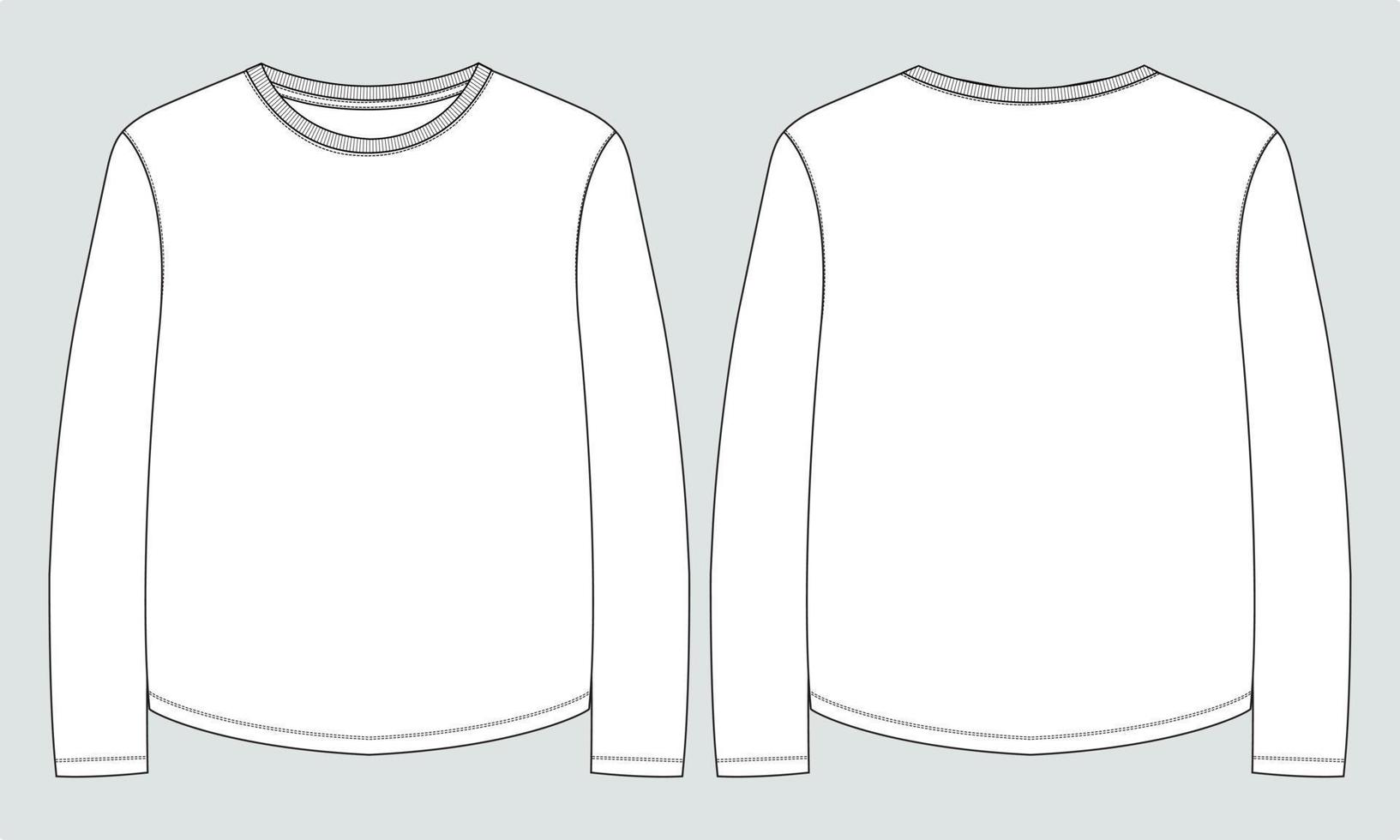 relax fit t-shirt de manga comprida modelo de vetor de desenho plano de moda técnica geral para mulheres. camiseta em branco de design de vestuário simulada na frente, vistas traseiras