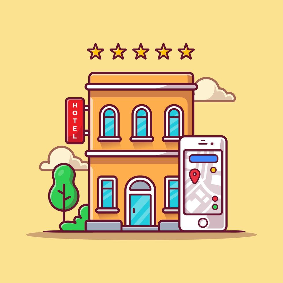 reserva hotel on-line ilustração do ícone do vetor dos desenhos animados. conceito de ícone de tecnologia de negócios isolado vetor premium. estilo cartoon plana