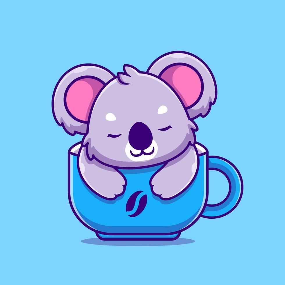 coala bonito dormindo na ilustração do ícone do vetor dos desenhos animados da xícara de café. conceito de ícone de comida animal isolado vetor premium. estilo cartoon plana