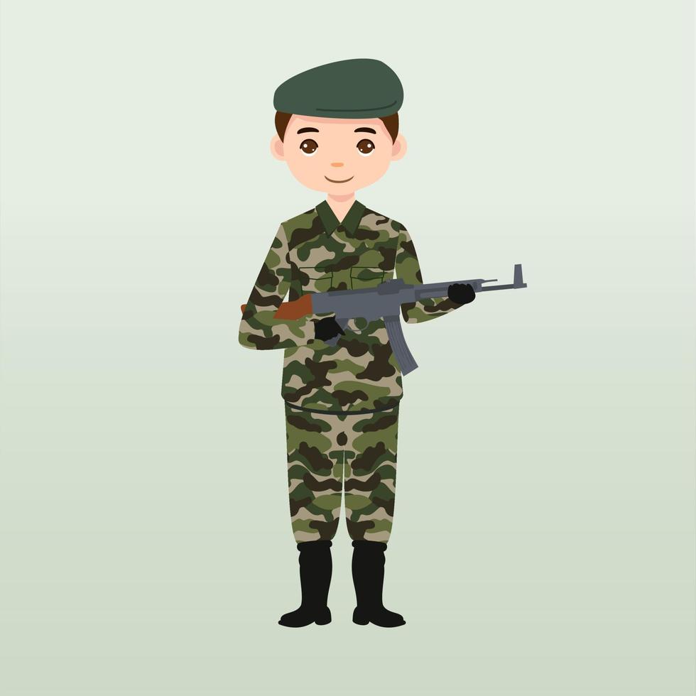 soldados do exército, homens em uniforme de combate saudando. estilo bonito de desenho animado plano. soldado mantém vigilância em guarda. guardas florestais na fronteira. unidade de equipe de comandos. tripulação da força especial. vetor de personagem do exército ou soldado.