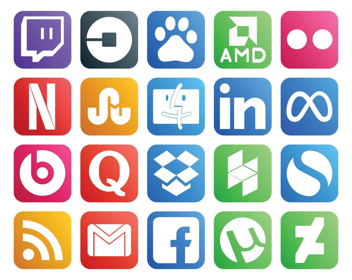 Pacote de 20 ícones de mídia social, incluindo houzz question tropeçar no quora facebook vetor