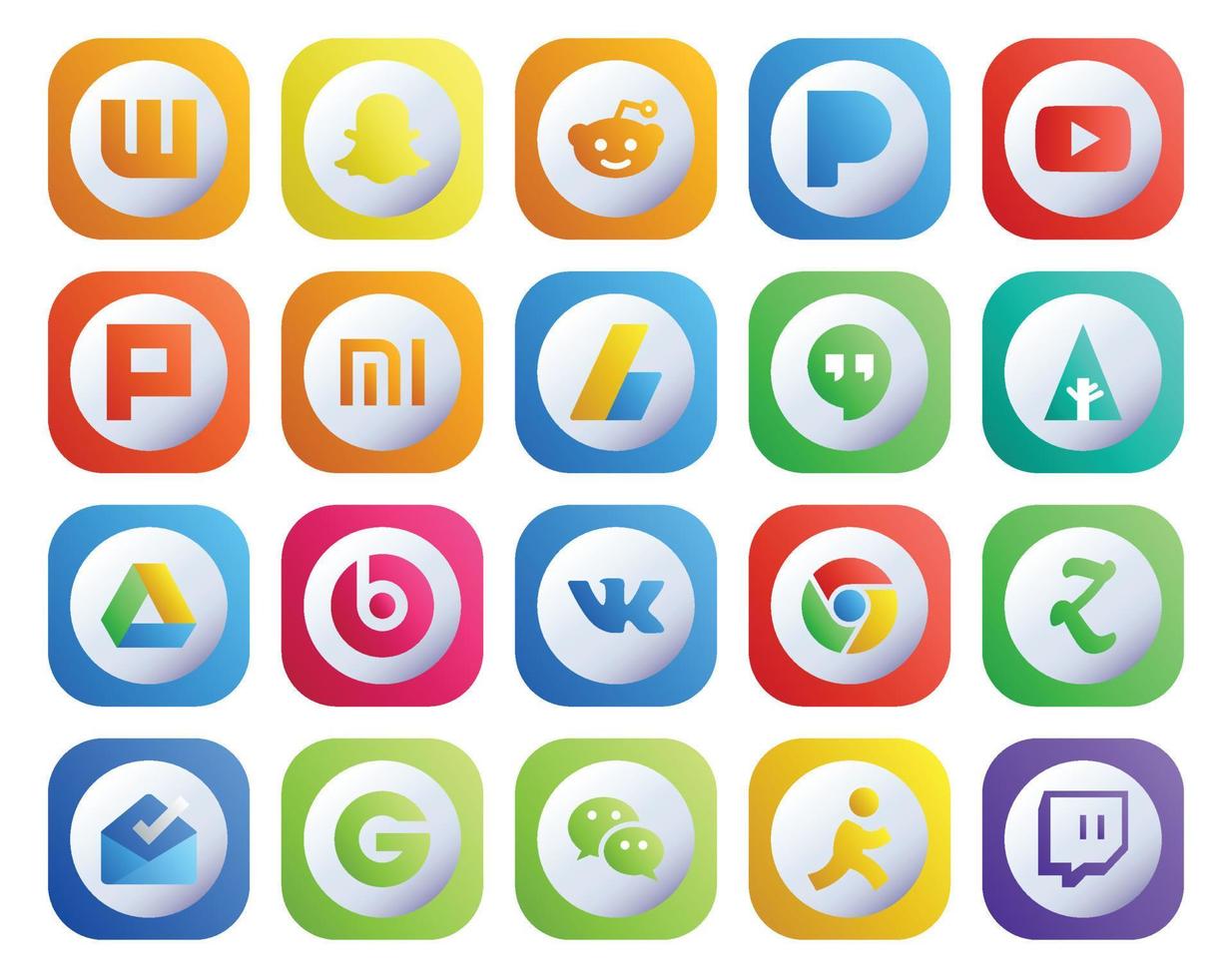 20 pacotes de ícones de mídia social, incluindo inbox chrome adsense vk google drive vetor