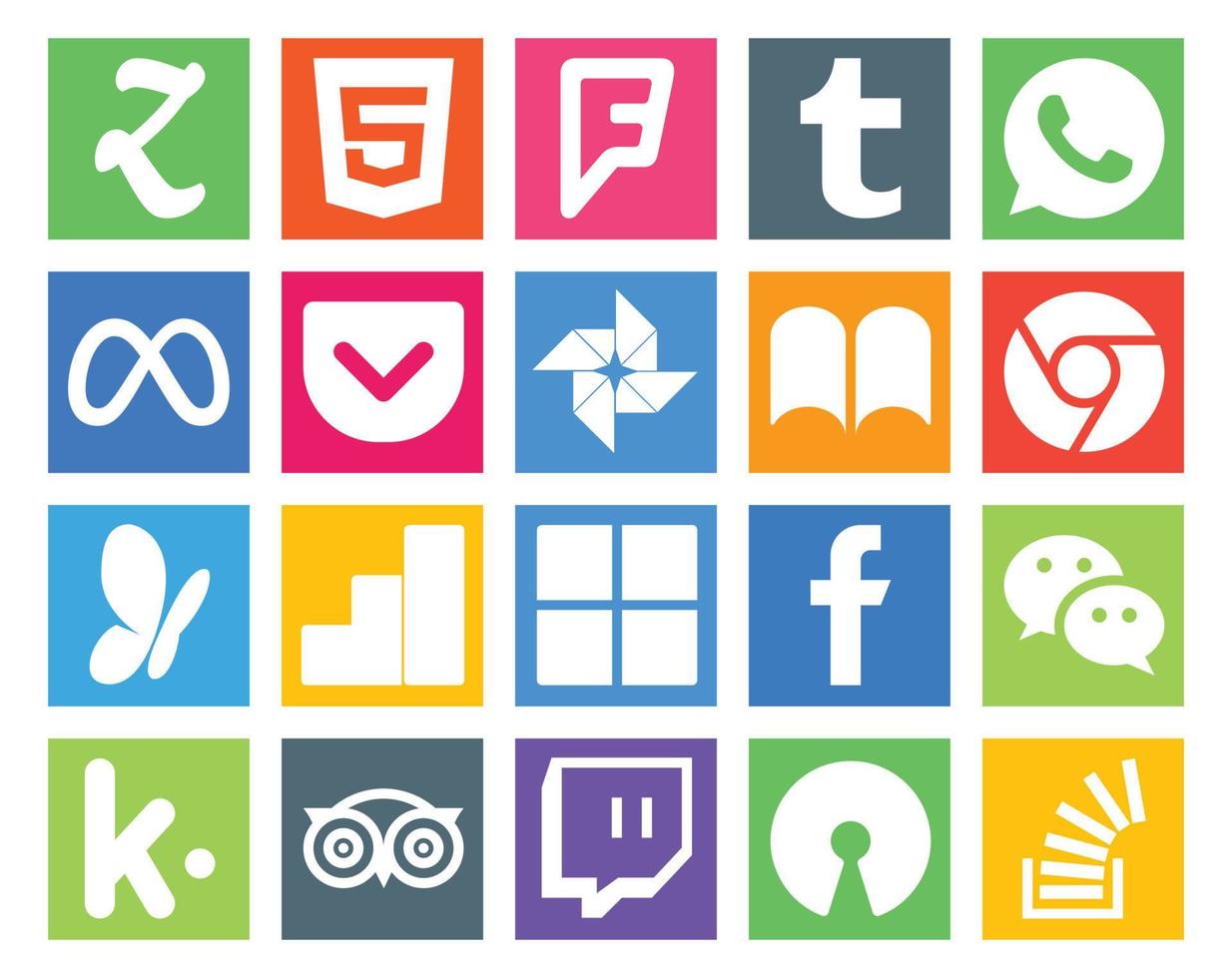 20 pacotes de ícones de mídia social, incluindo foto kik wechat facebook google analytics vetor
