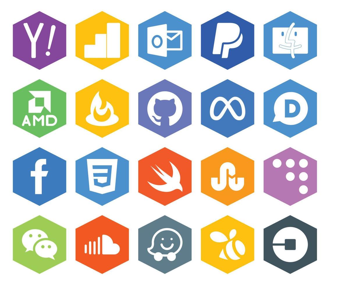 20 pacotes de ícones de mídia social, incluindo wechat tropeçar no github swift facebook vetor
