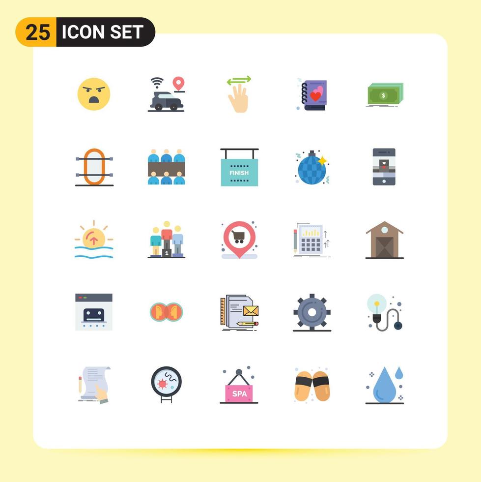 conjunto de 25 sinais de símbolos de ícones de interface do usuário modernos para dinheiro, caderno, mão, amor, elementos de design de vetores editáveis certos