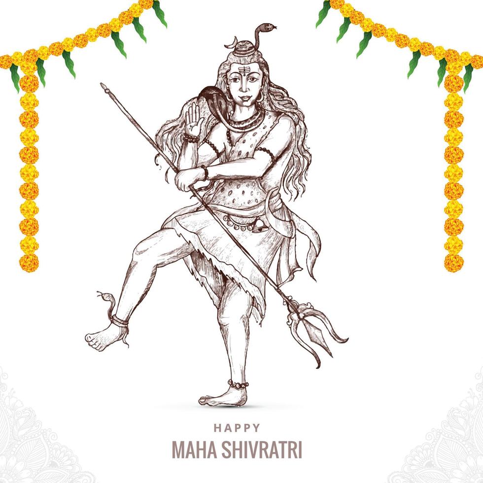 mão desenhar esboço de shiva do senhor hindu para o deus indiano maha shivratri design de cartão vetor