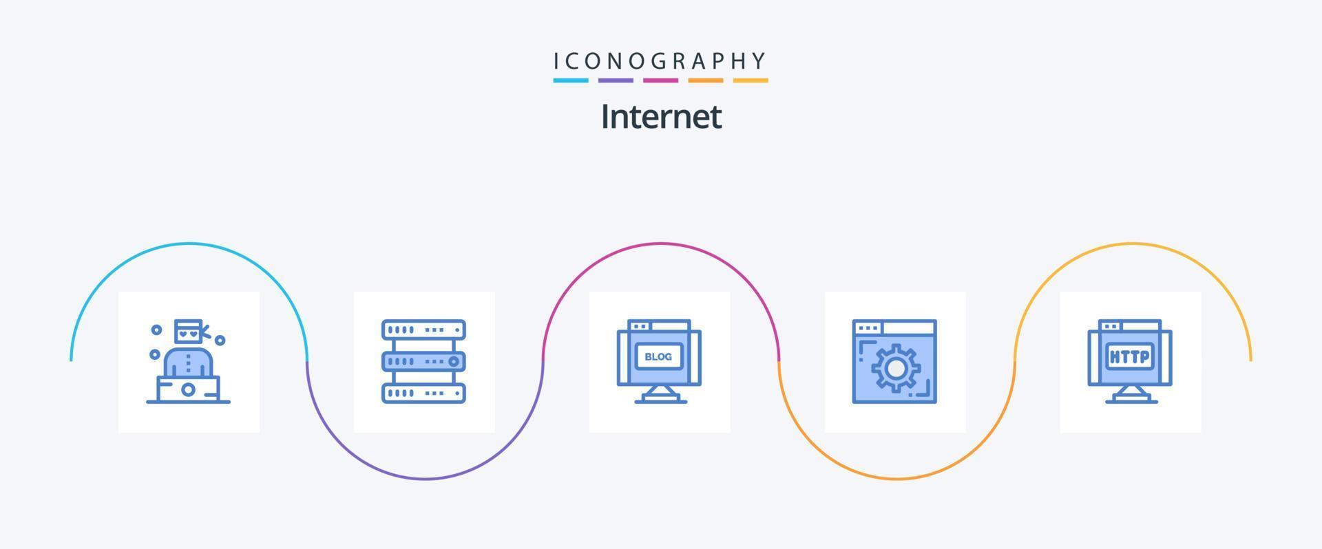 pacote de ícones azul 5 da internet, incluindo http. página da Internet. blog. configuração. navegador vetor