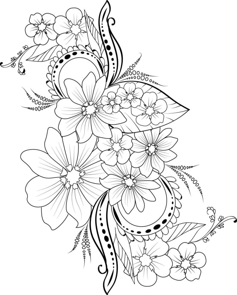Doodle arte de linha de flor, mão de esboço vetorial desenhou ilustração artística, enfeite de simplicidade, tatuagem de rabisco zen para colorir página isolada no fundo branco. vetor