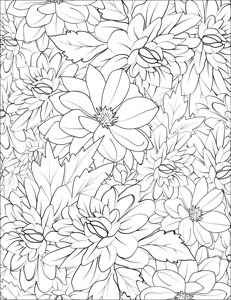 bela dália botânica de nenúfar, ilustração de padrão floral para colorir livro ou página, arte de esboço de flor dália, buquê desenhado à mão de floral isolado no fundo branco. vetor