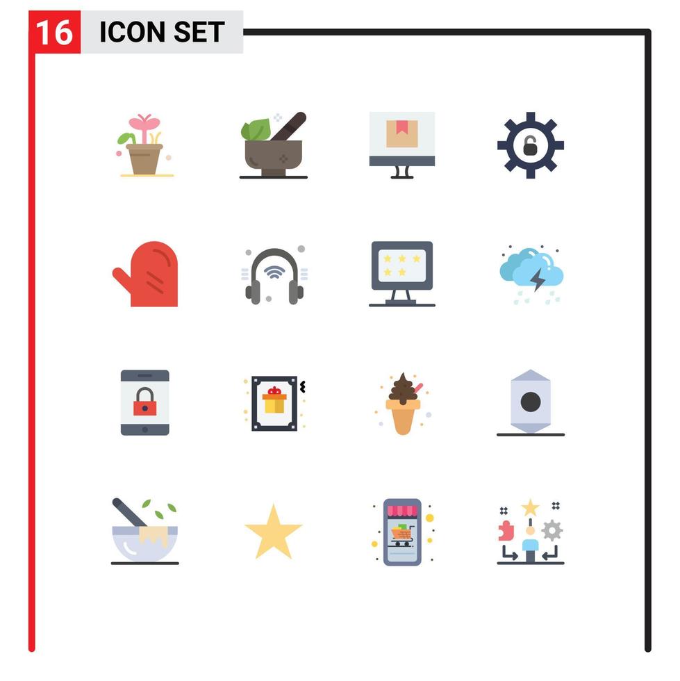 pacote de linha vetorial editável de 16 cores planas simples de configurações de comida caixa de segurança pacote editável online de elementos de design de vetores criativos