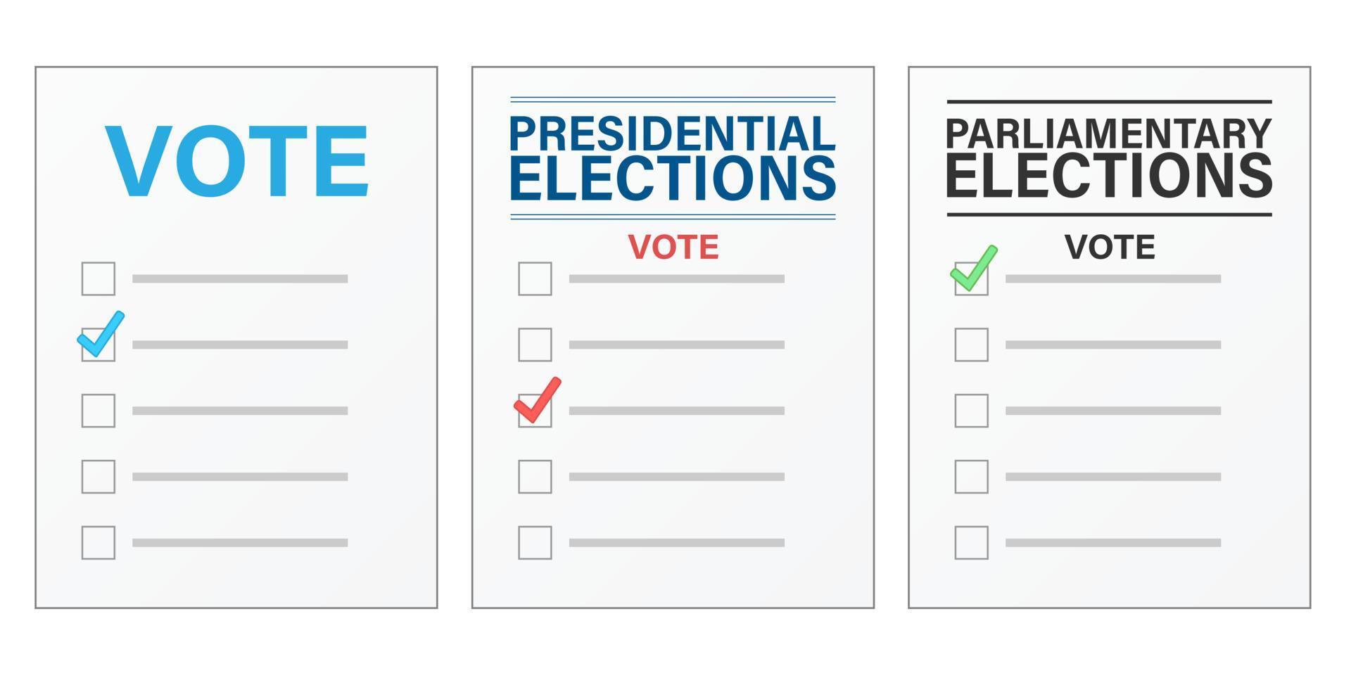 ícone de maquete de cédula de votação para eleições presidenciais e parlamentares vetor