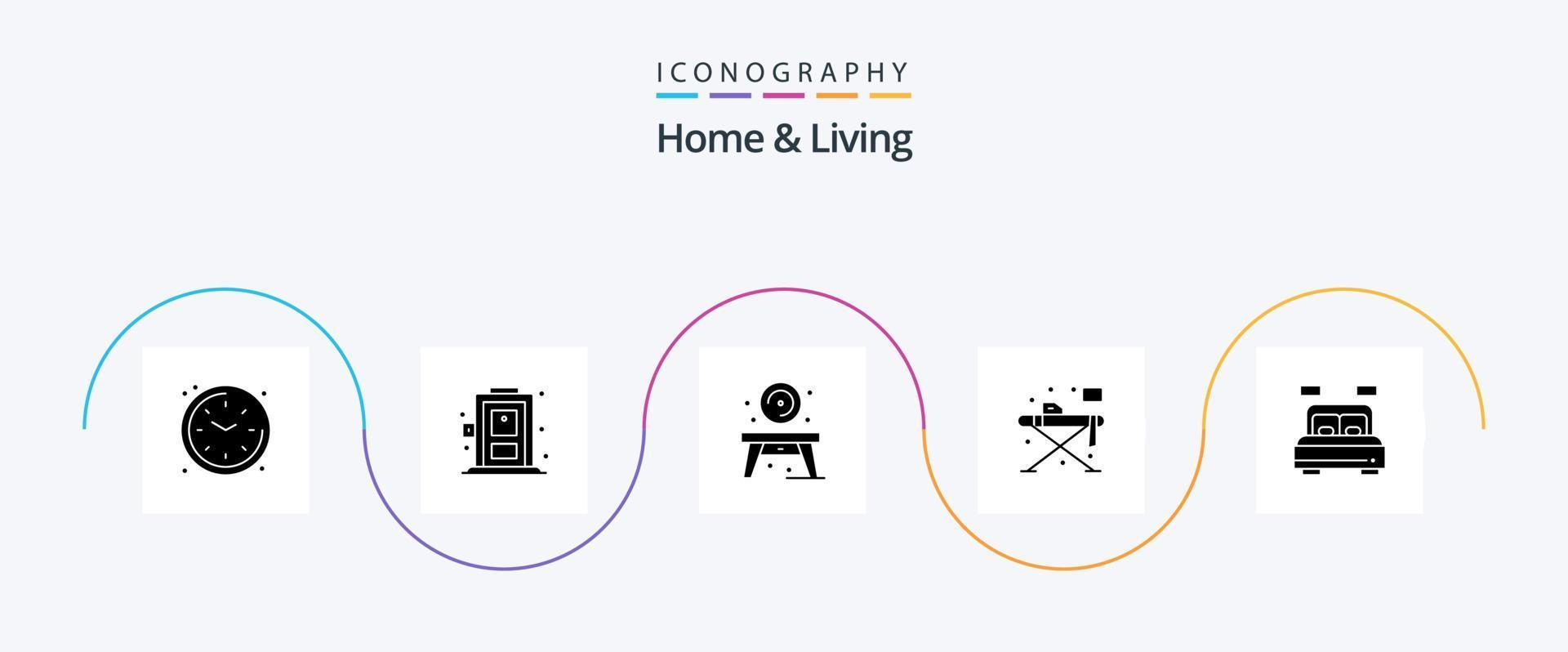 pacote de ícones home and living glyph 5 incluindo quarto. casa. vivo. tabela. vivo vetor