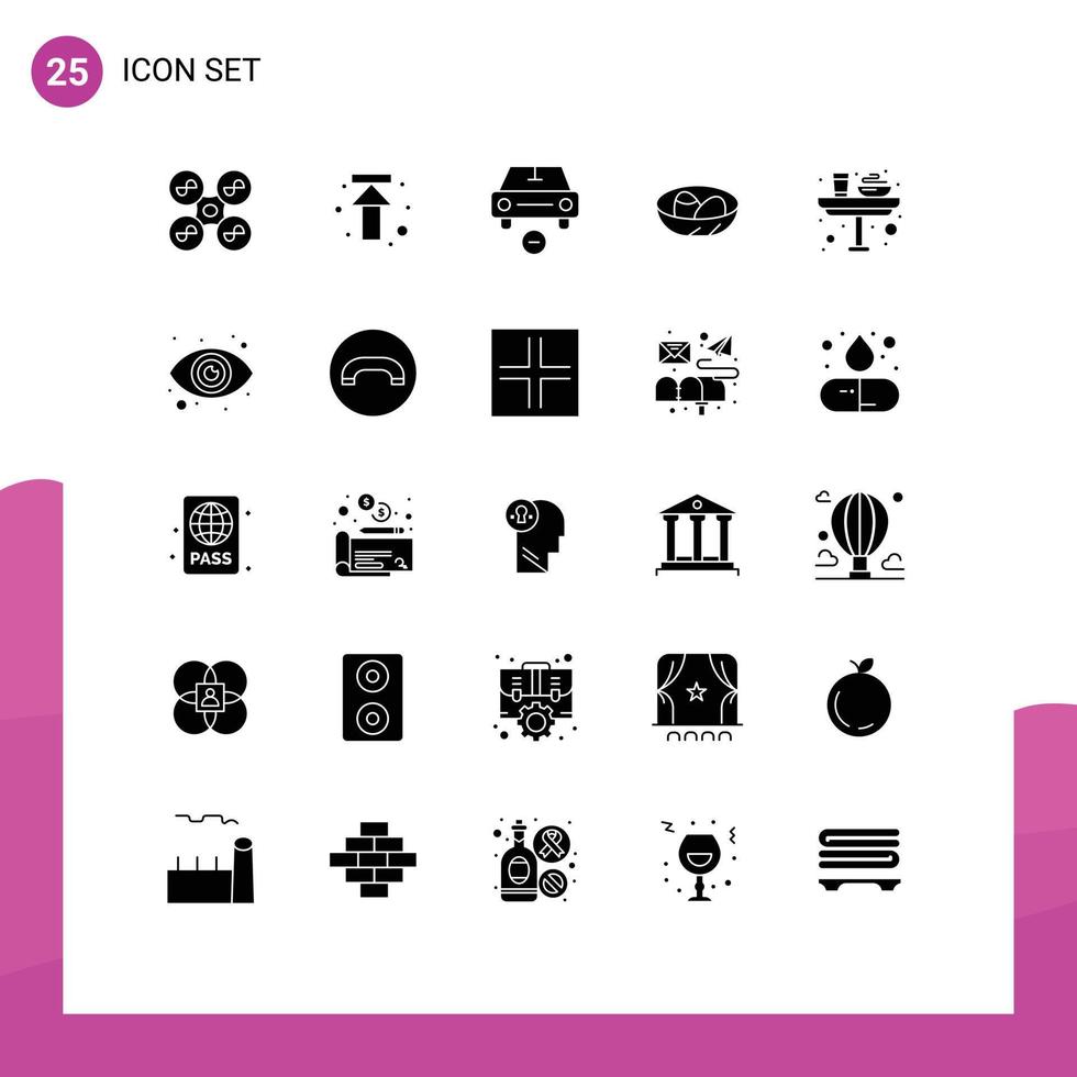 conjunto de 25 sinais de símbolos de ícones de interface do usuário modernos para veículos de celebração de carro de páscoa ninho elementos de design de vetores editáveis