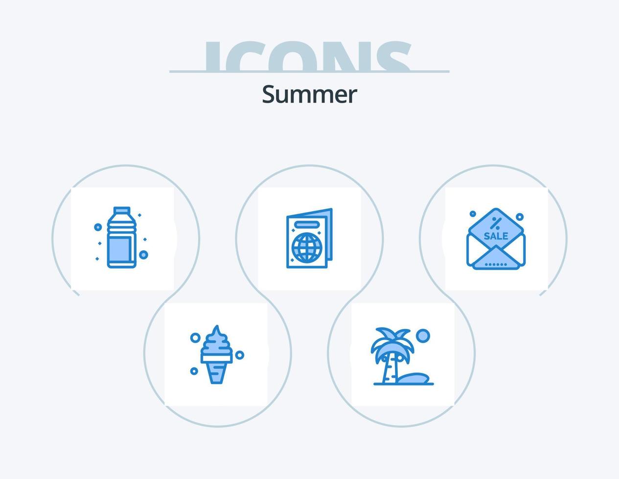 design de ícones do pacote de ícones azuis de verão 5. Passaporte. de praia. verão. período de férias. vidro de tiro vetor