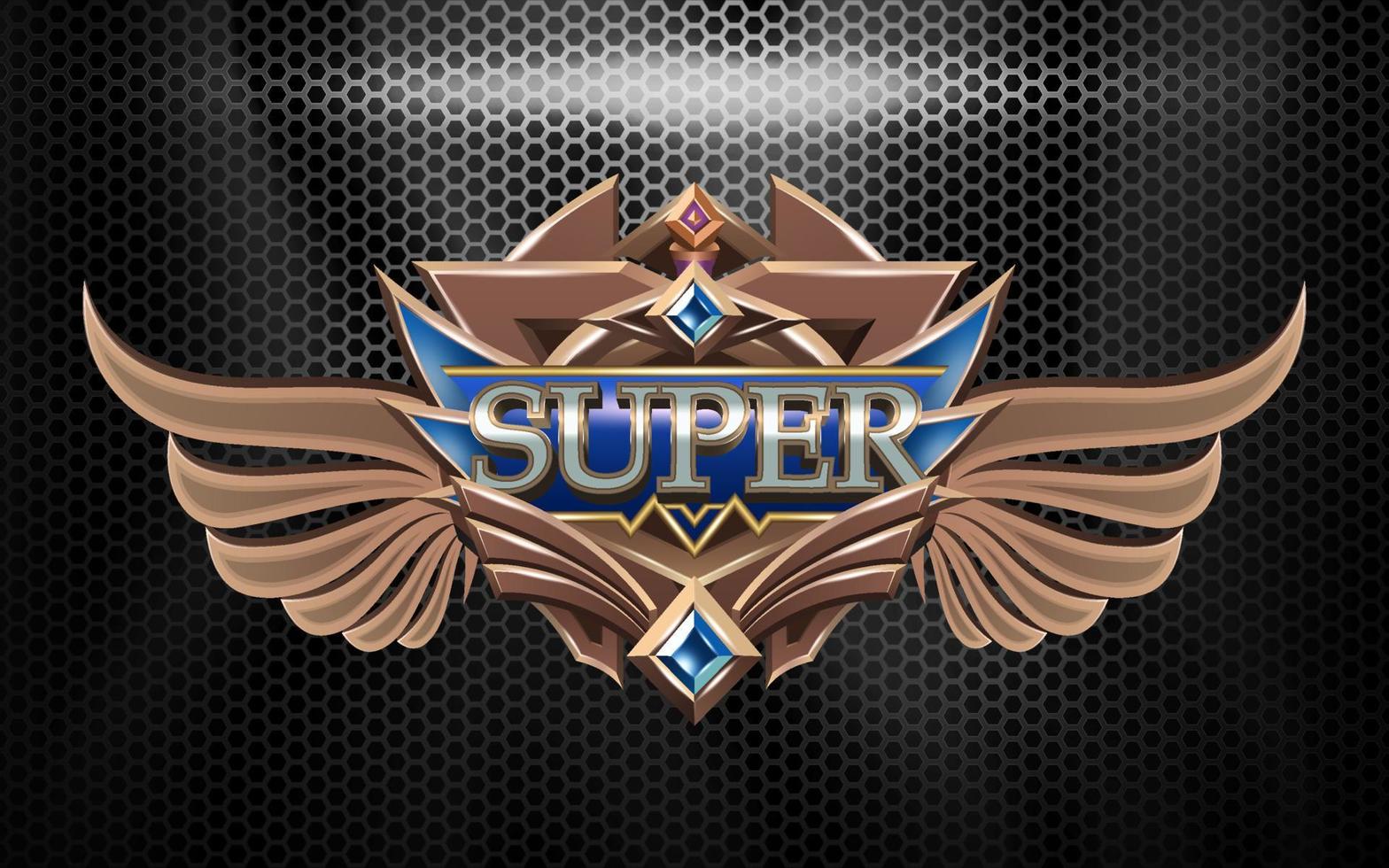 efeito de texto 3d do logotipo da equipe super esport com emblema alado vetor