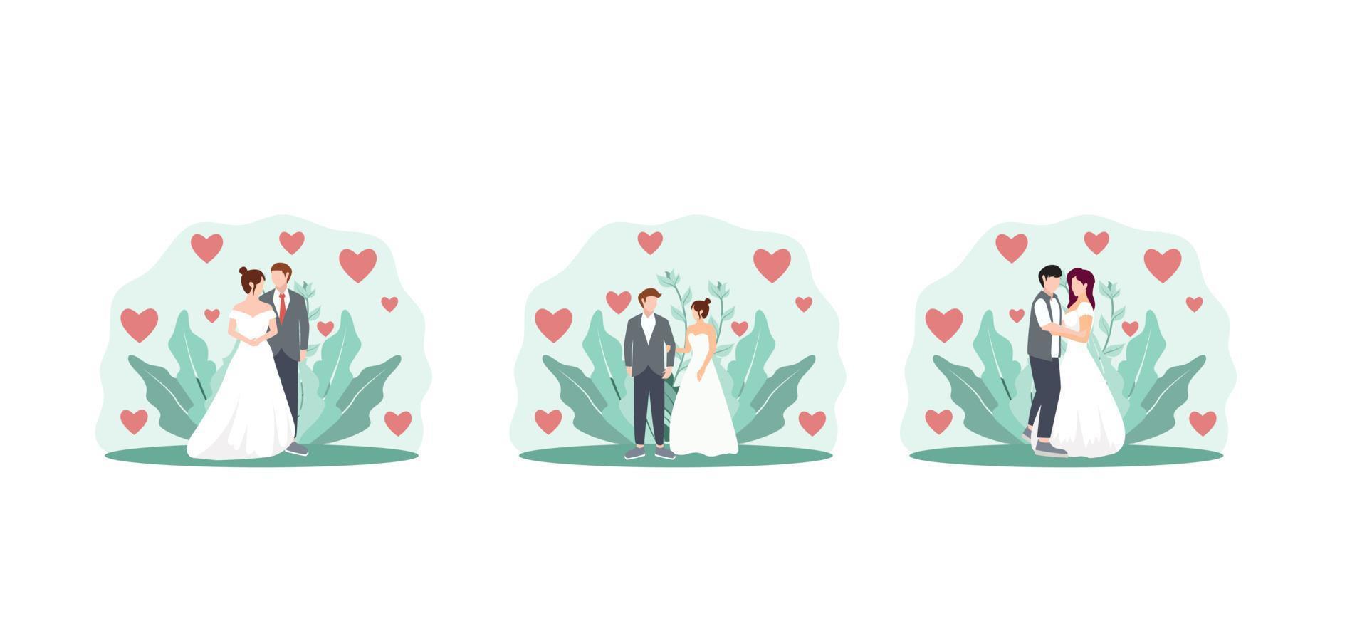 ilustração de design de casamento de pacote plano vetor