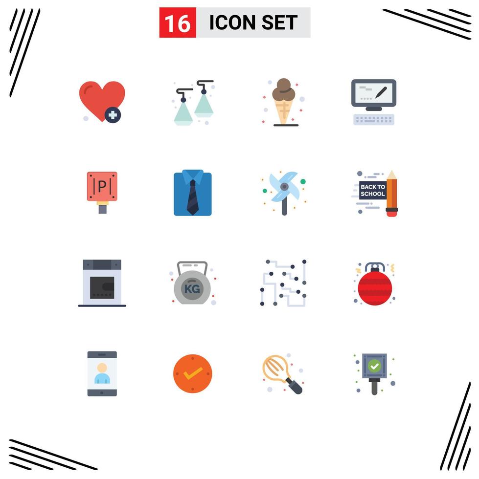 pacote de 16 sinais e símbolos modernos de cores planas para mídia impressa na web, como placa de creme de roupas, pacote editável de elementos de design de vetores criativos