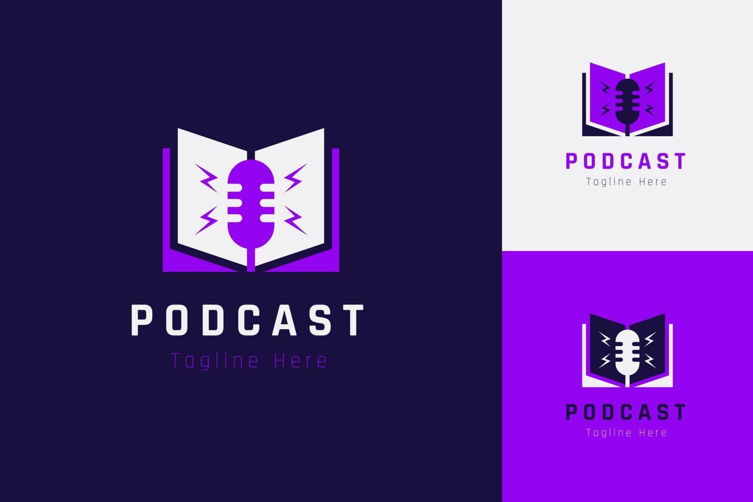 conjunto de modelo de design de vetor de logotipo de microfone de podcast com estilo de cor diferente