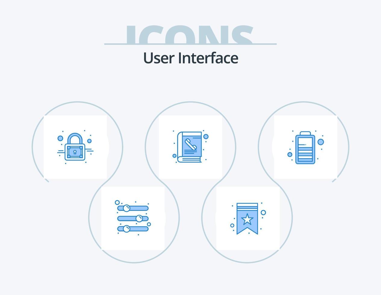 interface do usuário azul icon pack 5 design de ícone. bateria. telefone. Estrela. diretório. seguro vetor
