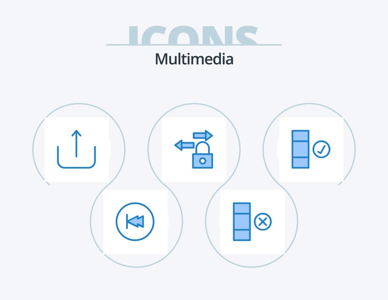 design de ícones do pacote de ícones azuis multimídia 5. . completo. multimídia. Verifica. trancar vetor