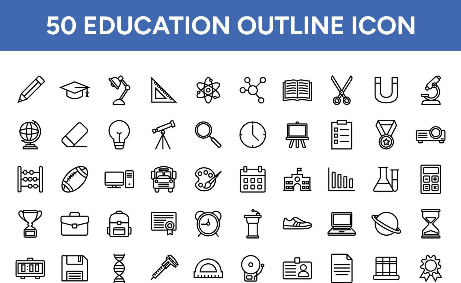 conjunto de ícones de contorno de educação vetor
