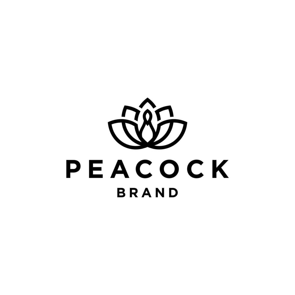 vetor de design de logotipo de ícone de conceito de flor de pavão e lótus em estilo de linha minimalista