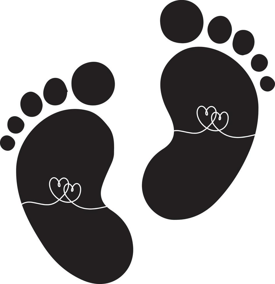 pés de bebê de silhueta com corações na cor preta vetor