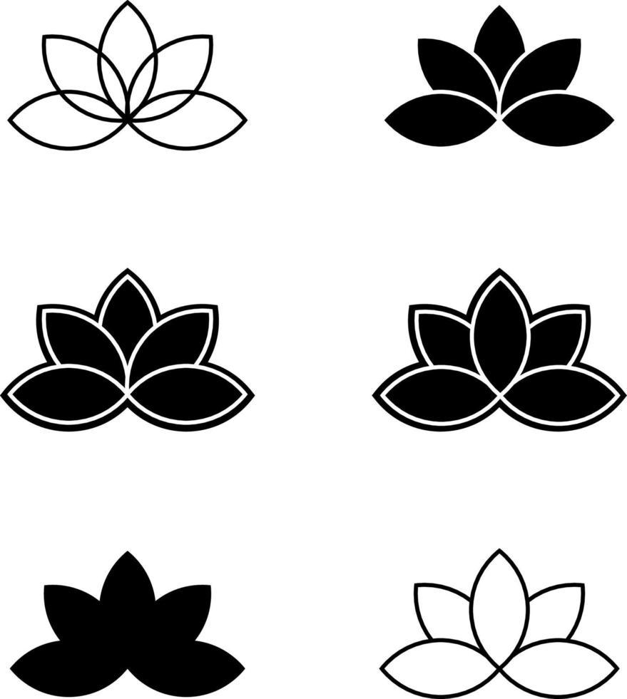 diferentes tipos de vetor de ioga de flor de lótus definido na cor preta