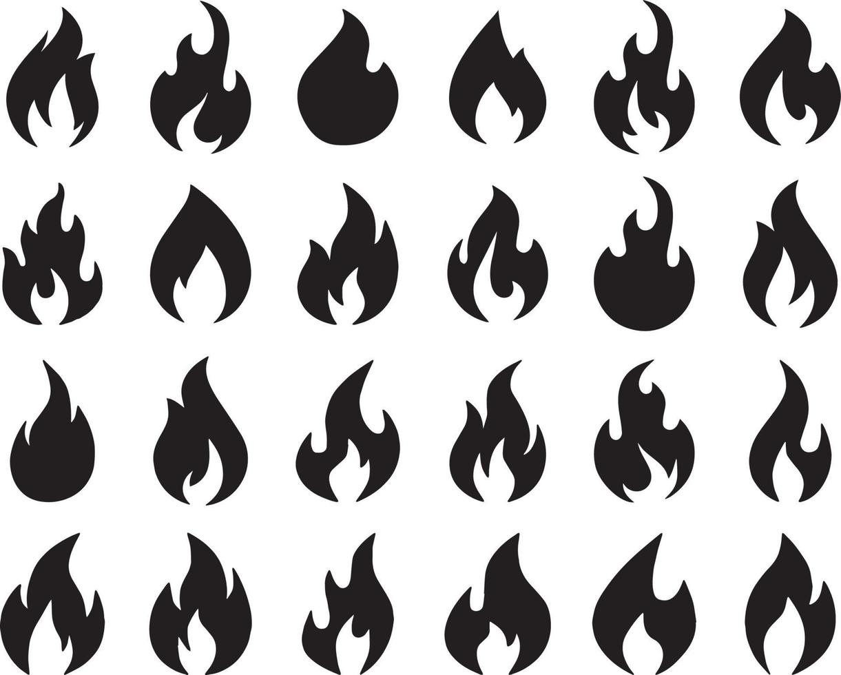 conjunto de vetores de chamas de fogo de cor preta