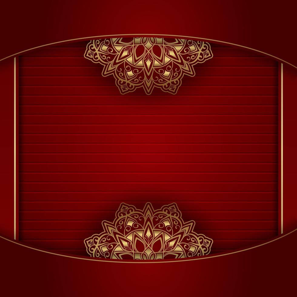 fundo vermelho com ornamento de mandala dourada vetor