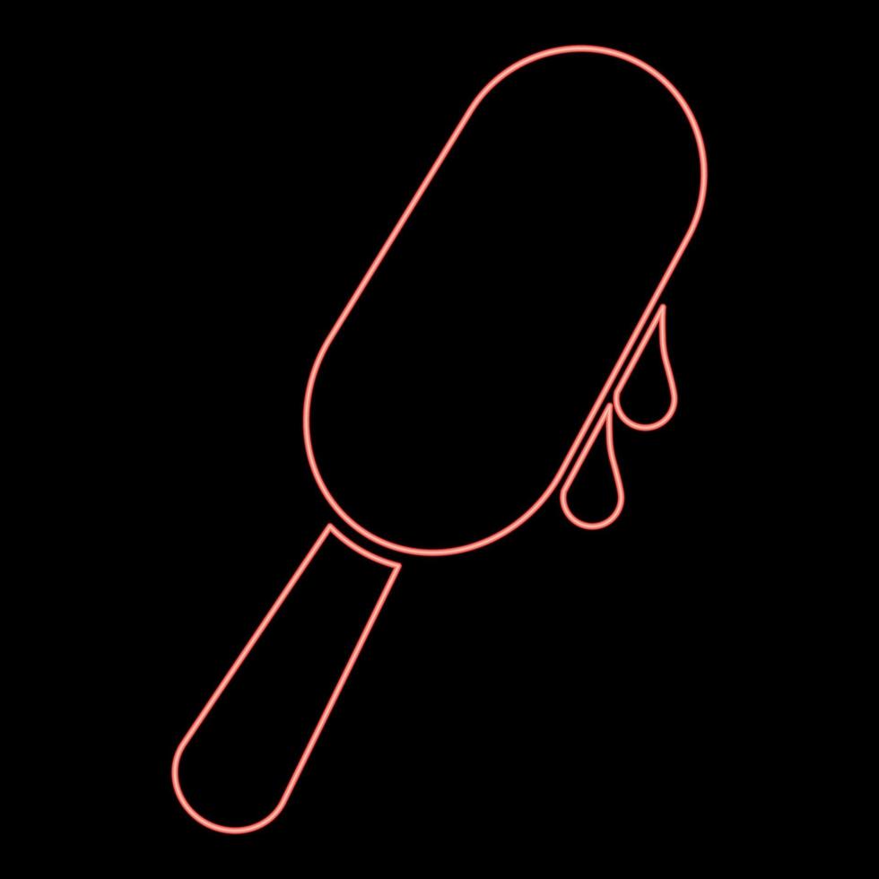 sorvete de néon na ilustração vetorial de cor vermelha de bastão vetor