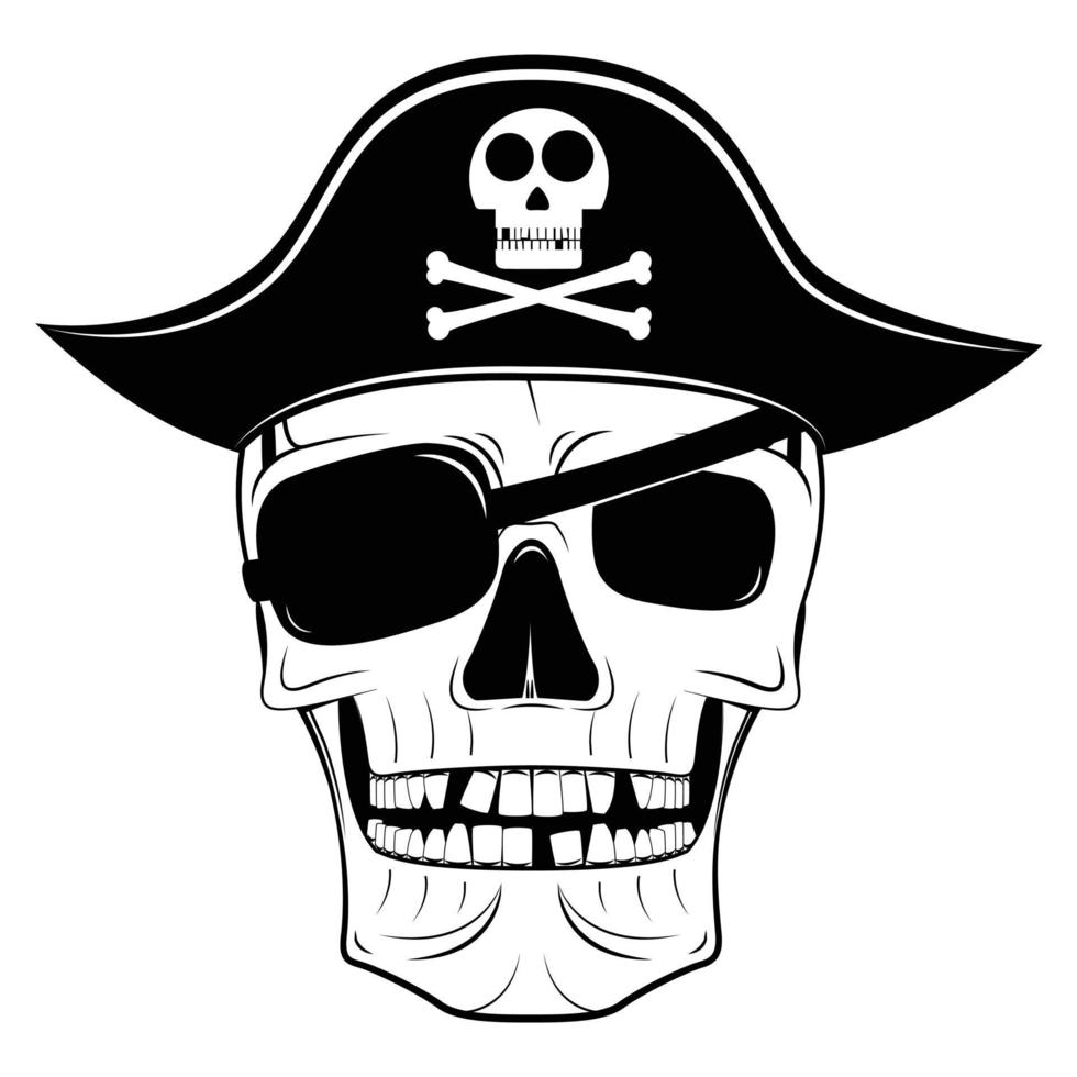 caveira pirata com chapéu e venda em um olho vetor