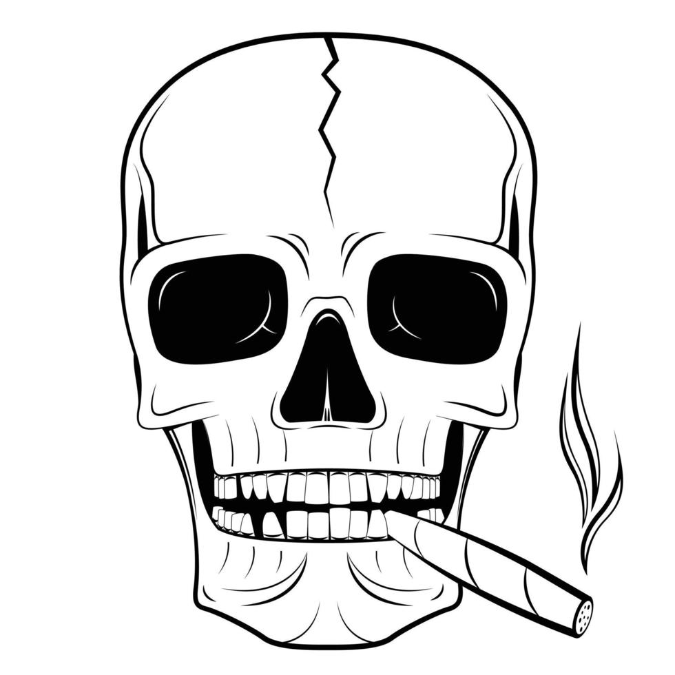 charuto fumando caveira - desenho engraçado vetor