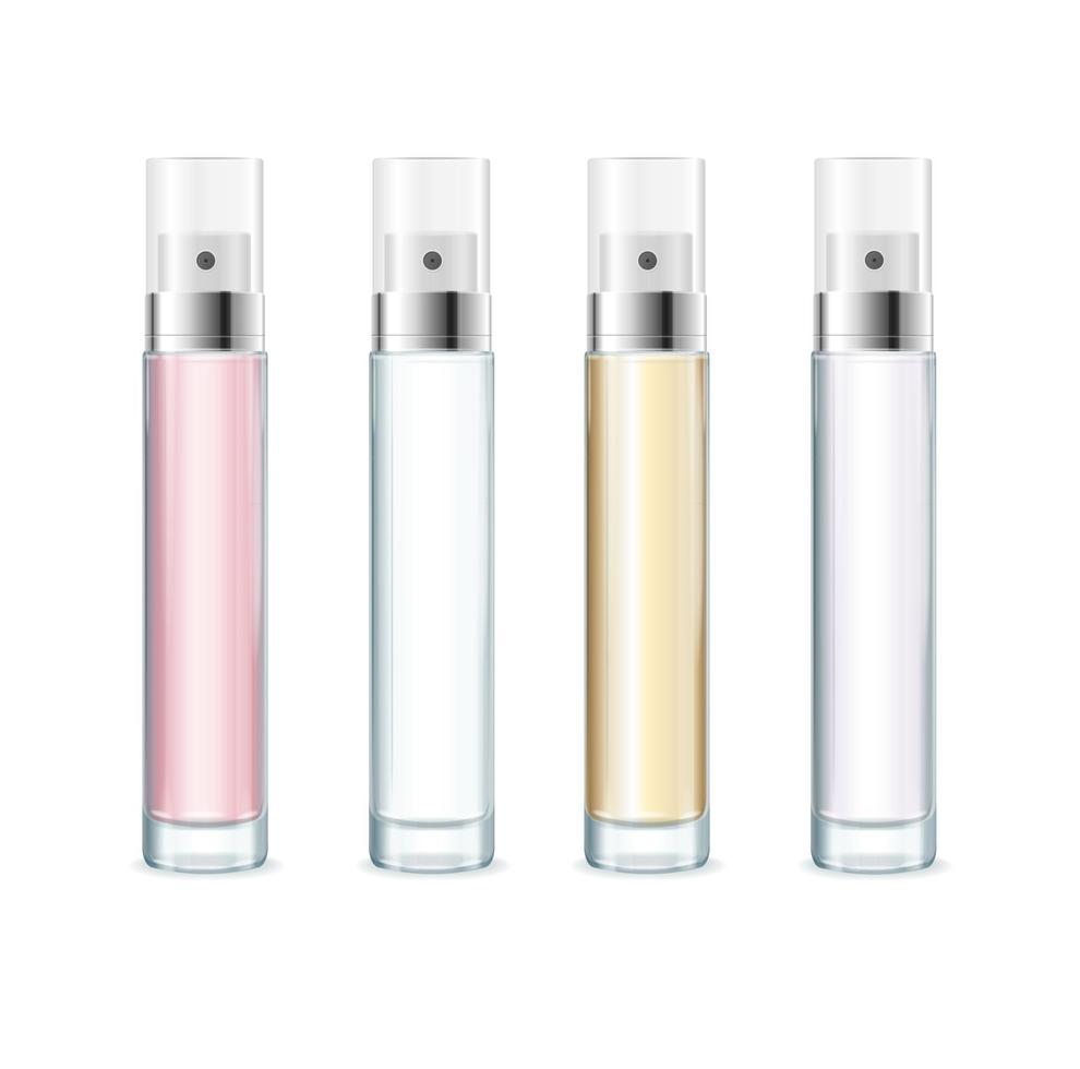 conjunto de maquete de modelo de perfume testador em branco 3d realista detalhado. vetor