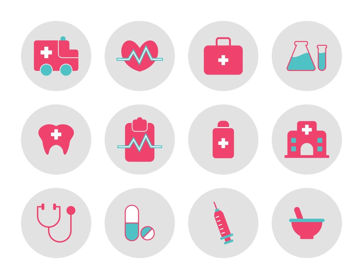 conjunto de ícones médicos, ilustração em vetor design plano. cuidados de saúde