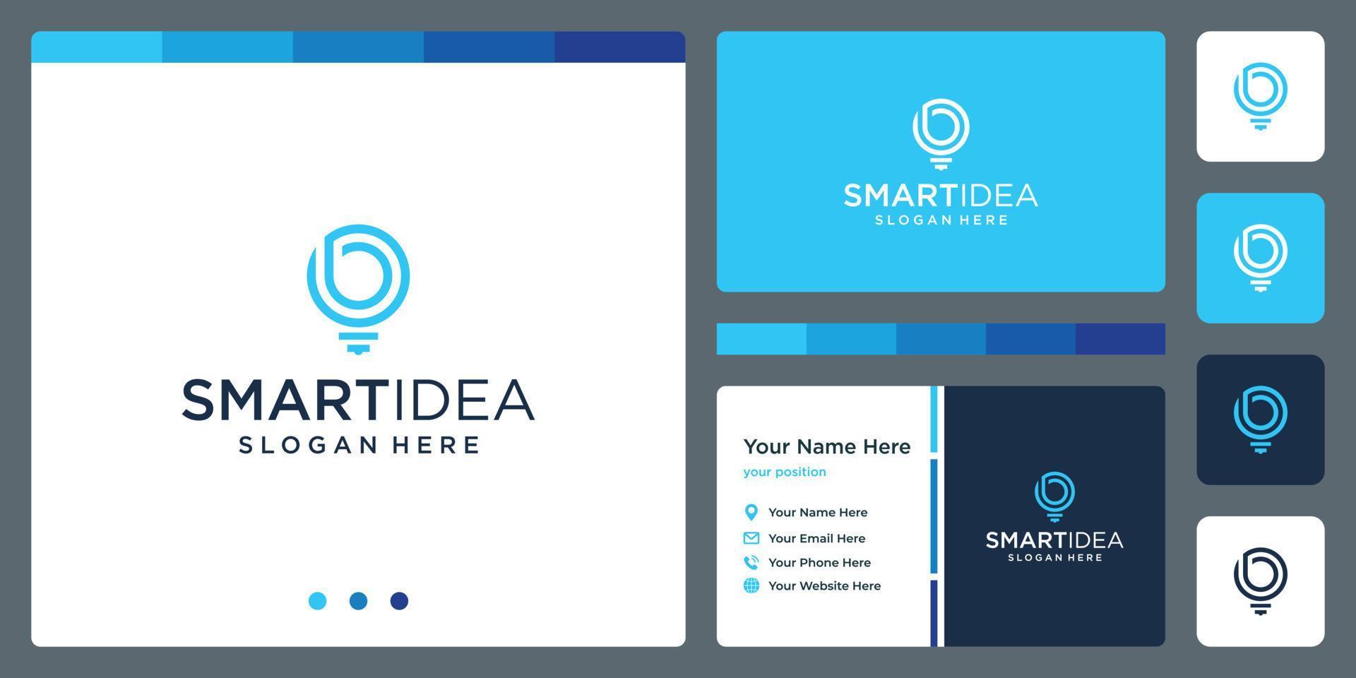 ideia inteligente com lâmpada de forma e letras iniciais b. modelo de design de cartão de visita. prêmio de vetor