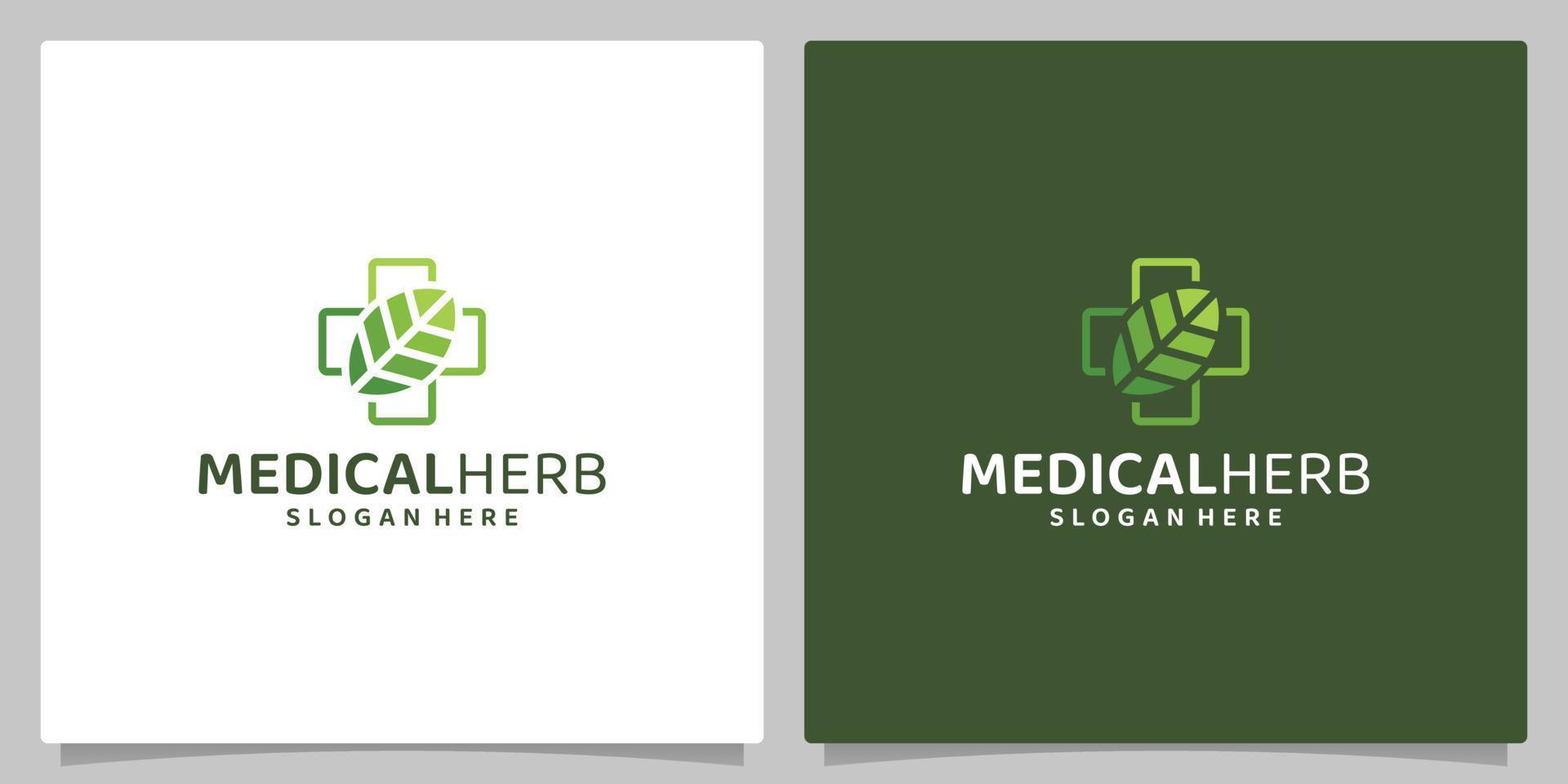 design de modelo de logotipo de farmácia médica natural. vetor de cruz e folha. logotipo médico de cuidados de saúde verde. vetor premium