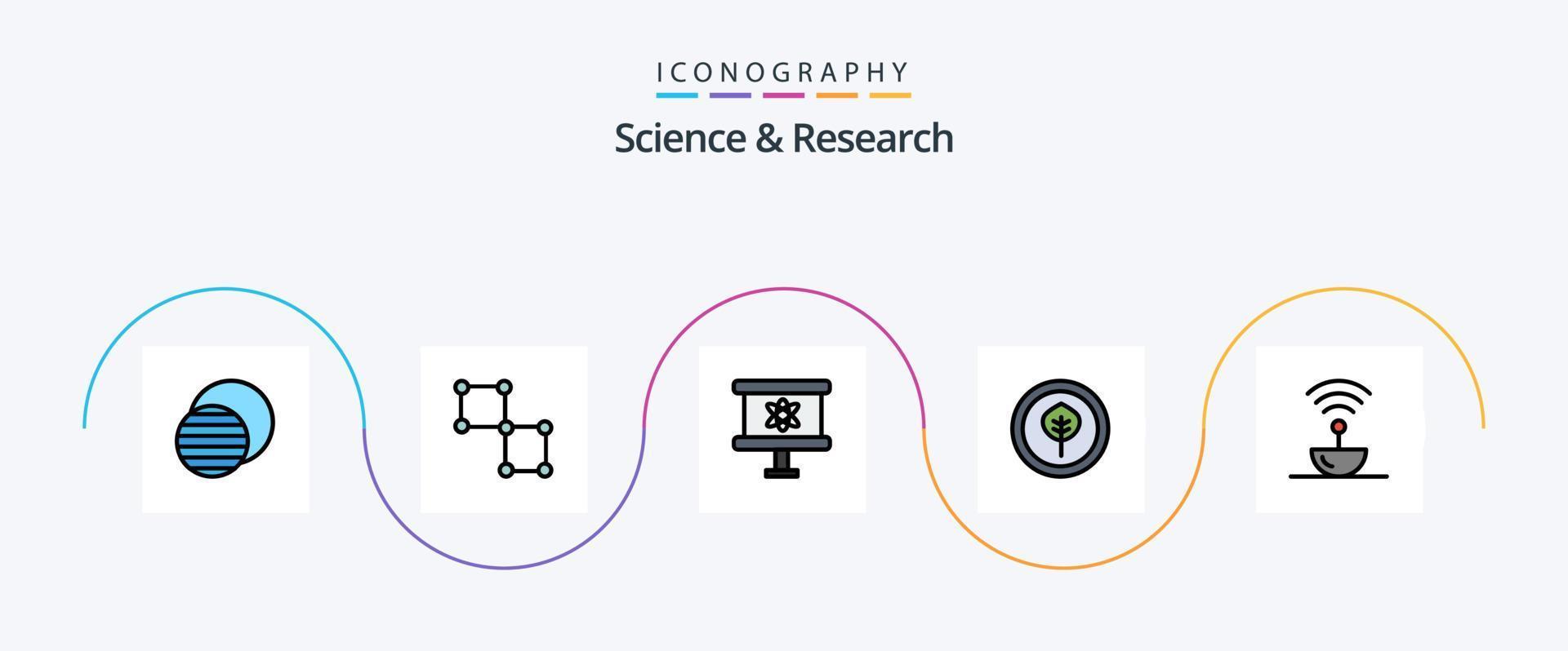 linha de ciência cheia de pacote de 5 ícones planos, incluindo ciência. antena. átomo. Ciência. biografia vetor