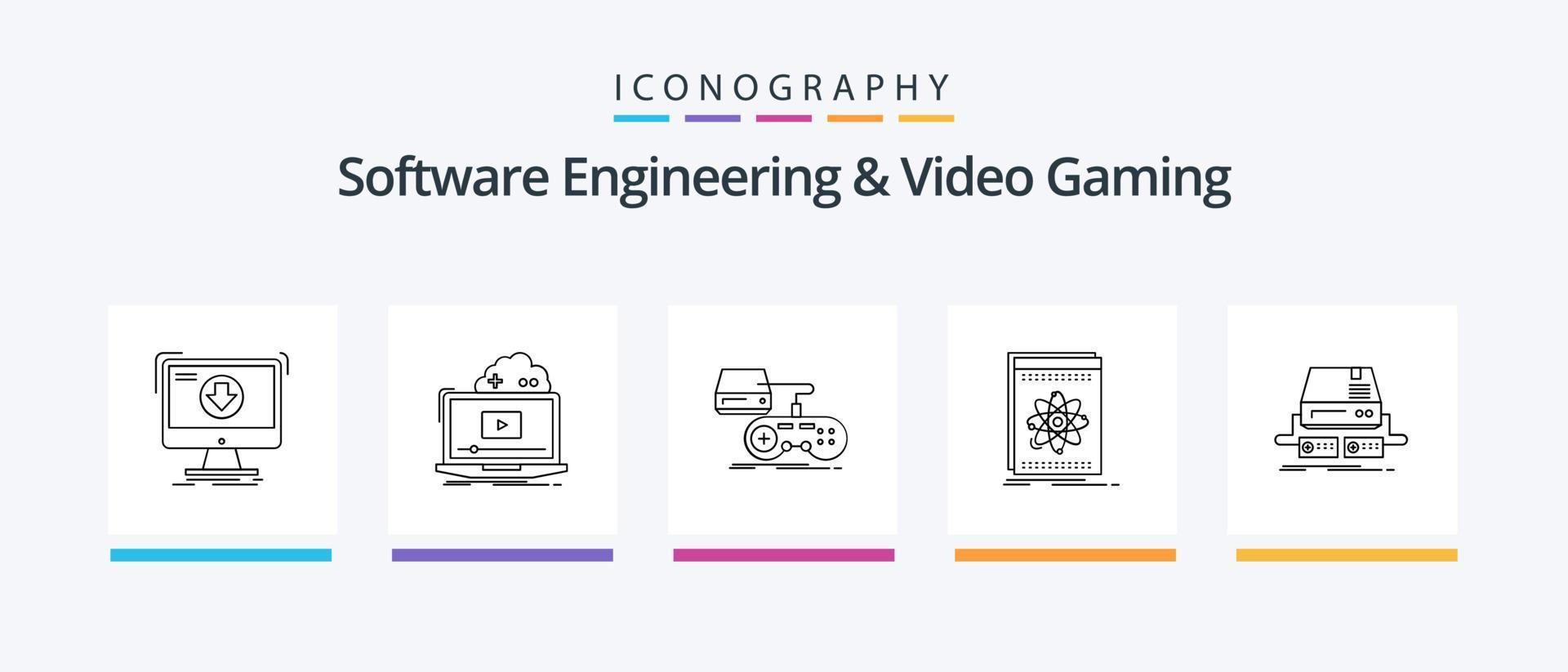 engenharia de software e ícone de linha de jogos de vídeo pack 5