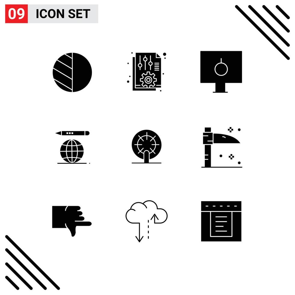 pacote de 9 sinais e símbolos de glifos sólidos modernos para mídia impressa na web, como bloqueio de lápis de barco, educação, segurança, elementos de design de vetores editáveis