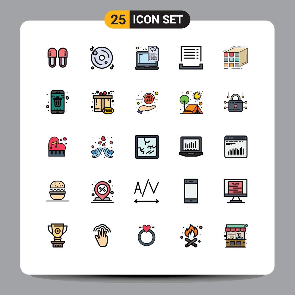 pacote de interface do usuário de 25 cores planas de linha preenchida básica de recibo em dinheiro multimídia projeto de laptop editável elementos de design vetorial vetor